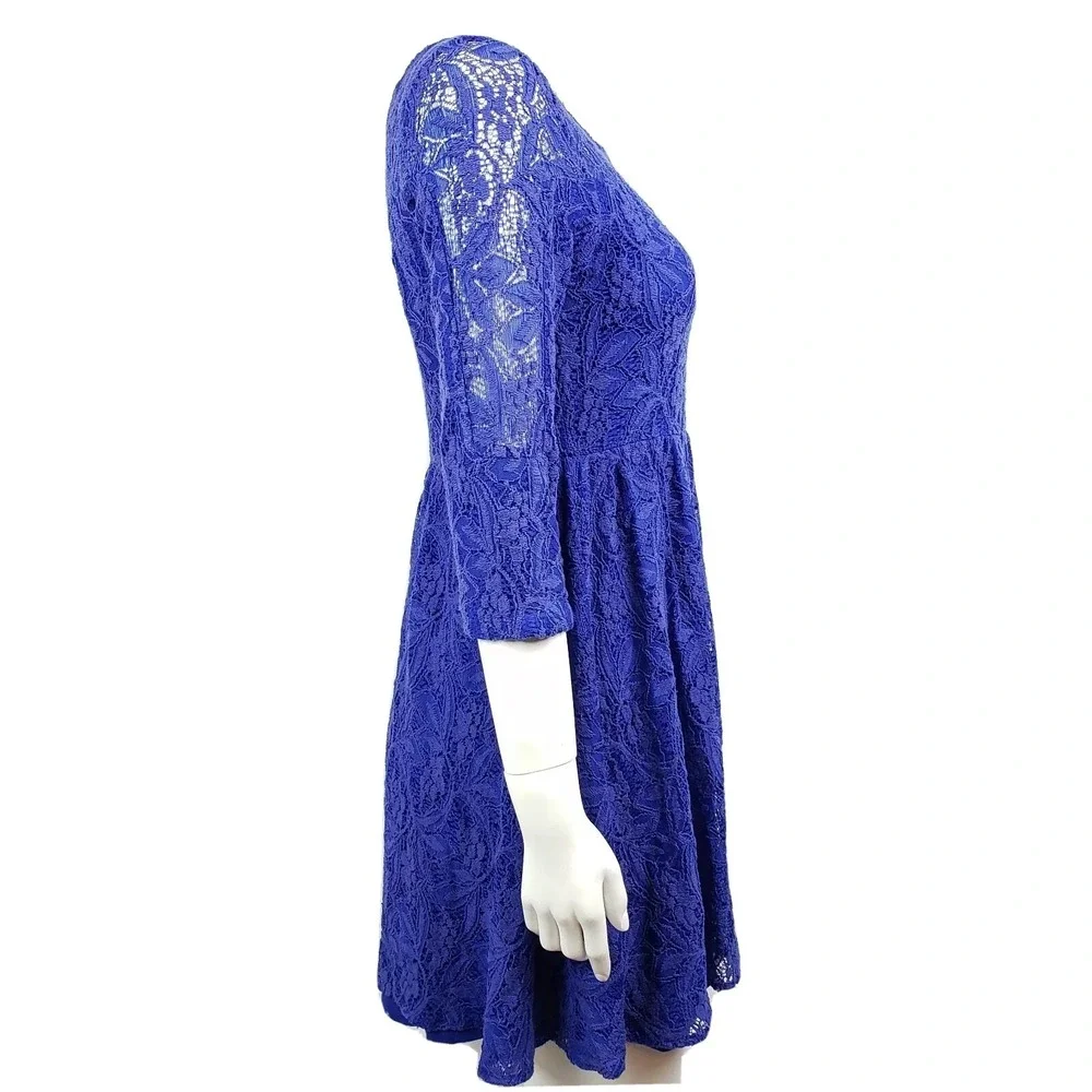 Free People Dress Womens Size XS Blue Lace Long Sleeve Shake It Up Festival Boho